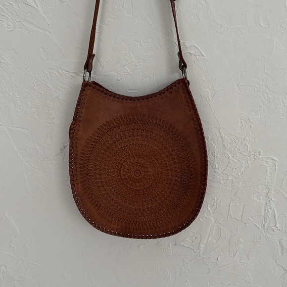Spell Designs Mandala Brown Leather Crossbody Saddle Bag - One Size - Picture 6 of 15